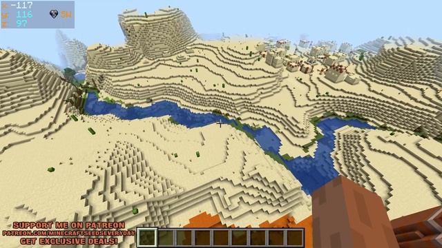 Minecraft Java 1.16.5 Seed: Spawn on eroded badlands between two villages, desert temple, and porta смотреть онлайн