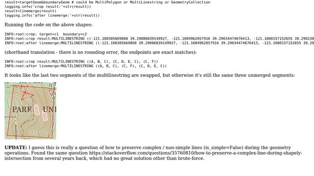GIS: Python Shapely crop / clip using 'intersection': cropped line is split at self-intersections смотреть онлайн