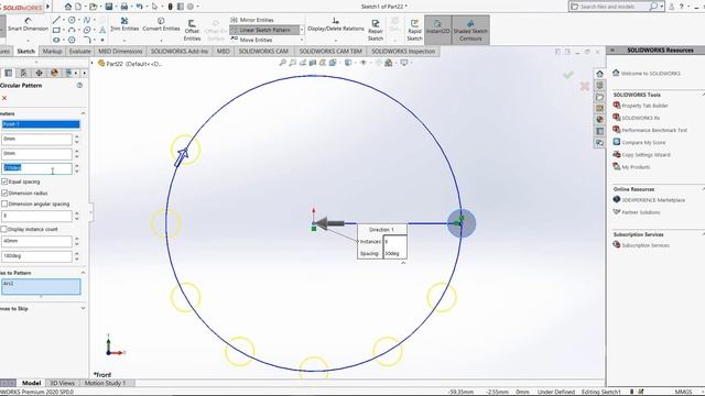 Solidworks 2020 Tutorial in Hindi #16 - How to use Circular Sketch Pattern tool смотреть онлайн