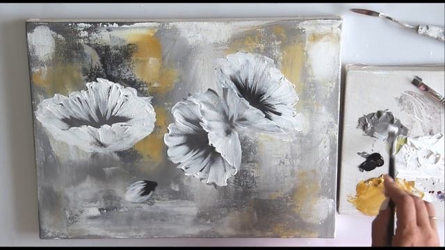Flowers painting on canvas/ Gold & Silver Leaf/Demo /Acrylic Technique on canvas смотреть онлайн