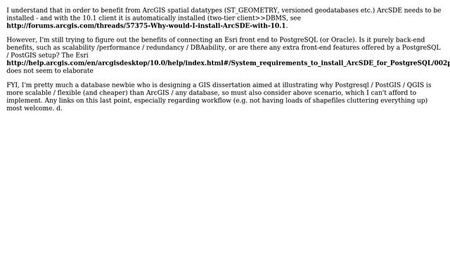 GIS: What are benefits of using ArcGIS with PostgreSQL over simply ArcSDE? (2 Solutions!!) смотреть онлайн