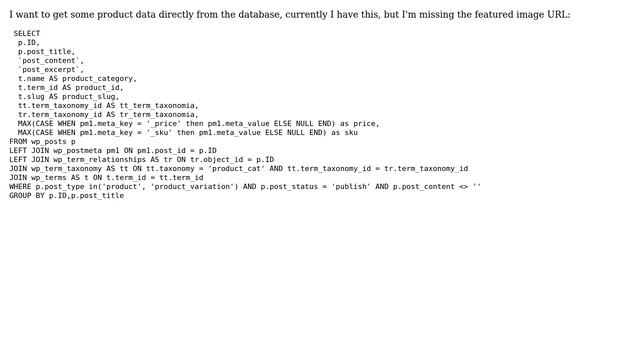 Wordpress: get woocommerce product image url and price from database смотреть онлайн