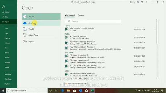 More options in Recent Pin Tabs Ms office Excel Video No 9 смотреть онлайн