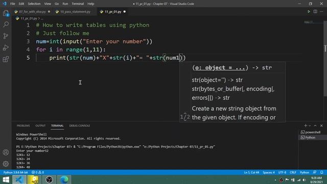How to write tables of any number using Python | Loops in Python смотреть онлайн