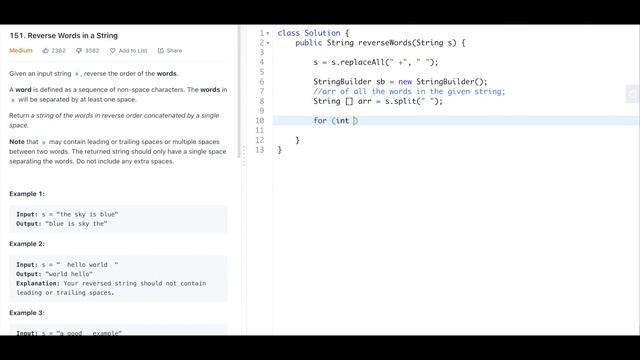 Reverse Words in A String - Leetcode - Java - смотреть онлайн