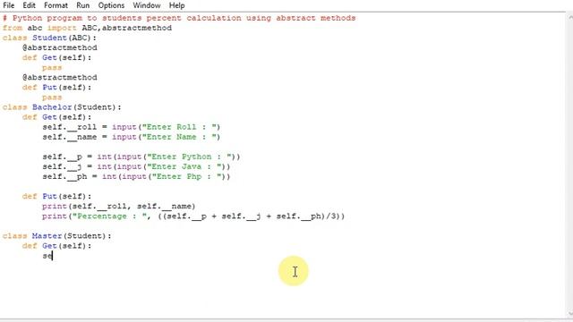 Python program to students percent calculation using abstract methods смотреть онлайн