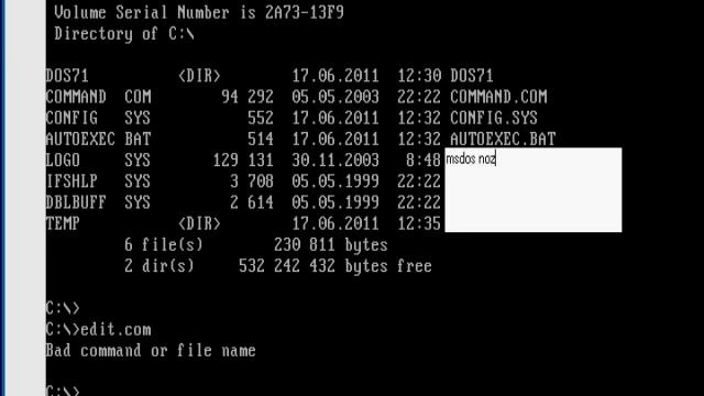 MS-DOS 7.10 running in Sun xVM Virtualbox 1.6.6 смотреть онлайн