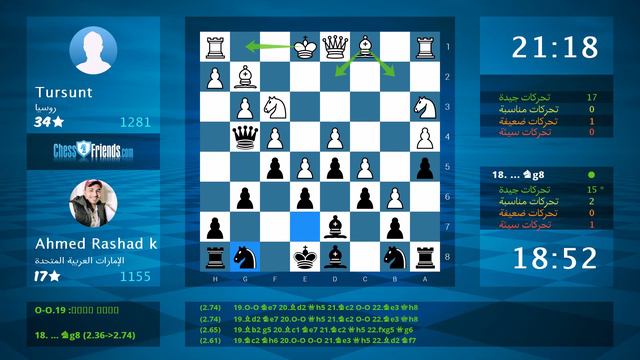 تحليل لعبة الشطرنج: Tursunt - Ahmed Rashad k، 0-1 (بواسطة ChessFriends.com) смотреть онлайн