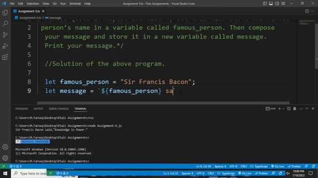 Typescript Assignment-4-Declaring a variable and typing a simple quote on screen. смотреть онлайн
