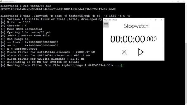 Keyhunt test to solve puzzle 65