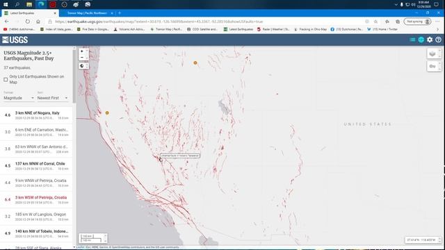 12/29/2020 -- Large M6.4 Earthquake Strikes Central Europe / Croatia And West Coast USA Oregon M5.7