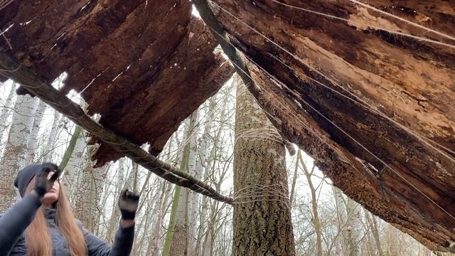 Бушкрафт укрытие Плетёный гамак   Навес из коры   Легкий лагерь в лесу за день