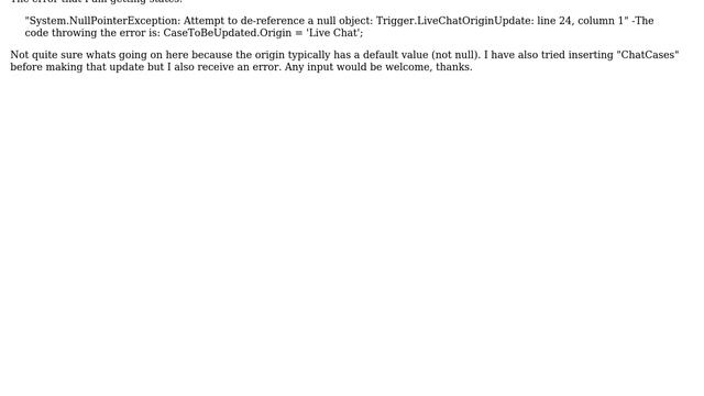 Salesforce: Attempt to De-Referece a Null Object on Live Chat Transcript смотреть онлайн