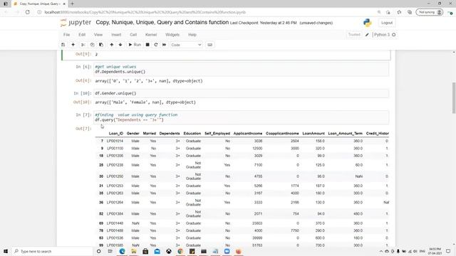 Copy, Nunique, Unique, Query and Contains function смотреть онлайн