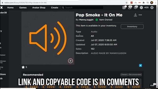 ROBLOX BOOMBOX ID/CODE FOR POP SMOKE- GOT IT ON ME(FULL SONG) смотреть онлайн