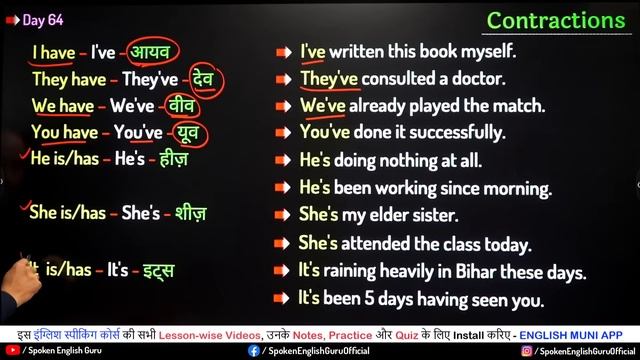फर्राटेदार इंग्लिश के लिए ज़रूरी Contractions in English । English Speaking Course Day 64 смотреть онлайн