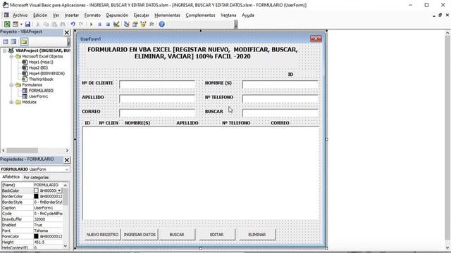 FORMULARIO EN VBA EXCEL[NUEVO, MODIFICAR, BUSCAR, ELIMINAR, VACIAR] 100% FACIL-2020|CONOCIENDO EXCE смотреть онлайн