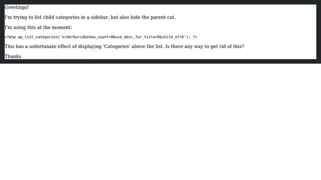 Wordpress: List Child Categorie and hide the parent смотреть онлайн