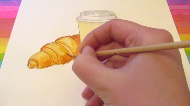 СКЕТЧ акварелью / КАК нарисовать КОФЕ и КРУАССАН / урок для начинающих смотреть онлайн