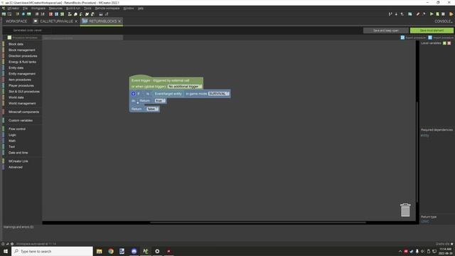 MCREATOR: Return, Call Return and Call Procedure Blocks | 2022.1 смотреть онлайн