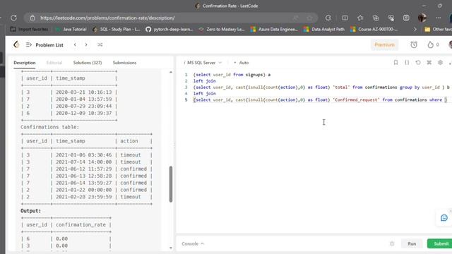 Leetcode SQL 50 / Confirmation rate / Leetcode SQL problem смотреть онлайн