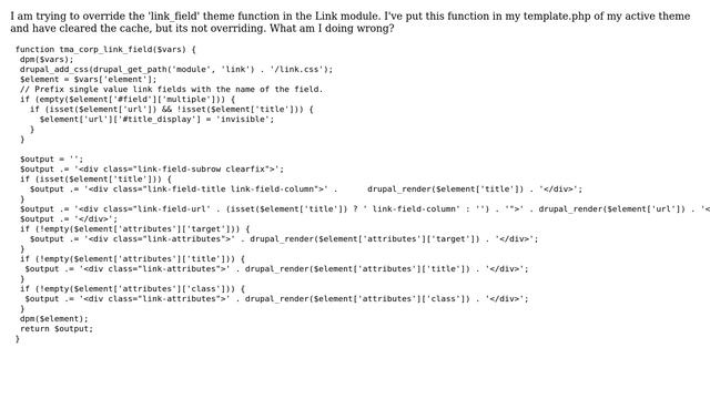 Drupal: Unable to override theme function смотреть онлайн