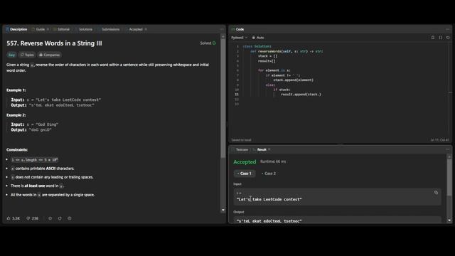 Reverse Words in a String III | Python | LeetCode 557. | Leetcode Daily Challenge | Snecodes смотреть онлайн