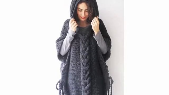 Стильное пончо с капюшоном универсальная и уютная вязаная одежда смотреть онлайн
