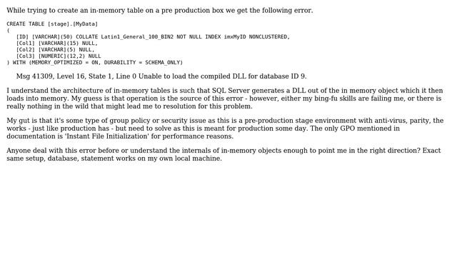 DLL Error While Creating an In-Memory Table in SQL Server 2014 смотреть онлайн