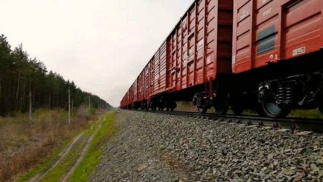 2ТЭ10М-3387 с новыми крытыми вагонами идёт на Кулунду смотреть онлайн