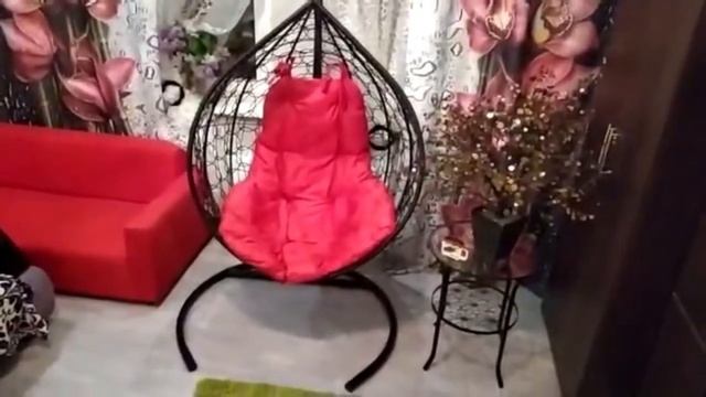 Видеоотзыв о кресле подвесном в виде капли Bigarden Tropica Black красная подушка смотреть онлайн