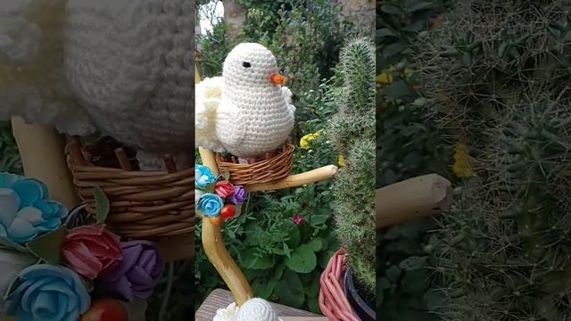 Кашпо для цветов. Голубь вязаный крючком. смотреть онлайн
