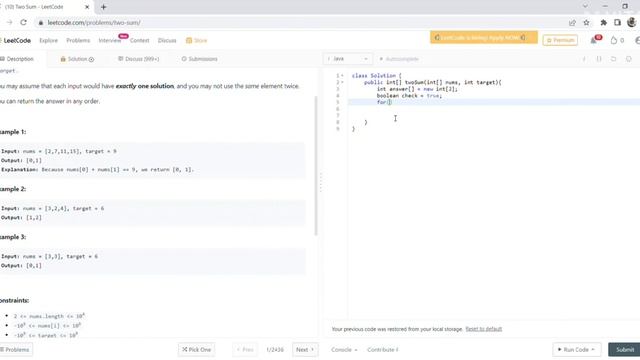 Leetcode First Problem | Two Sum Problem | Java Solution смотреть онлайн