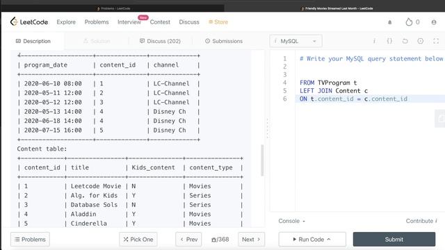 LeetCode 1495 "Friendly Movies Streamed Last Month" Amazon Interview SQL Question with Explanation смотреть онлайн
