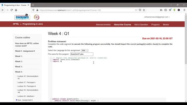 Programming in Java Week 4 Programming Assignment Q1 | NPTEL | Jan 2021 | смотреть онлайн