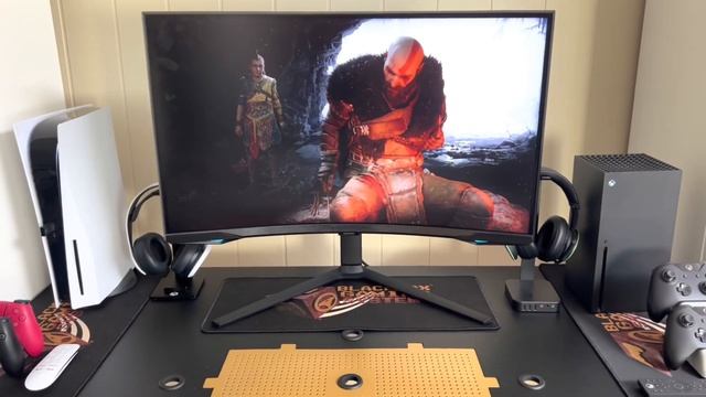 GOD OF WAR RAGNAROK PS5 Opening on SAMSUNG Odysse Neo G7 Gaming Monitor on a Demo BGS Gaming Table смотреть онлайн