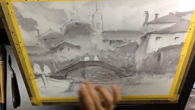 Painted By Using Only One Of Joseph Zbukvic Grey Color - Watercolor Painting Demo/Tutorial (40)