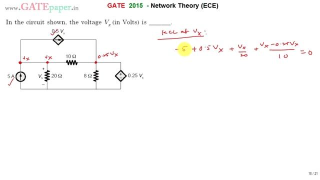 GATE 2015 ECE Find the voltage Vx in the circuit shown смотреть онлайн