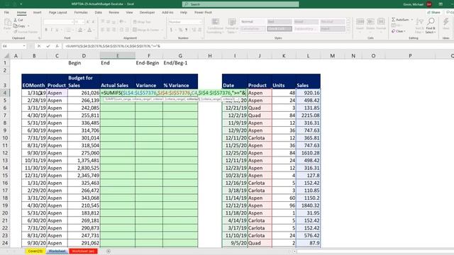 MSPTDA 25: Budget vs Actual, Excel Formula Solution with SUMIFS & EOMONTH смотреть онлайн