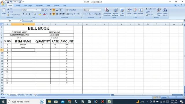Bill Book Making Excel 2007
