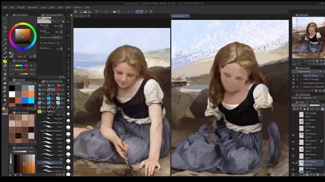 Digital painting process in Clip Studio Paint practice Master copy from Bouguereau смотреть онлайн