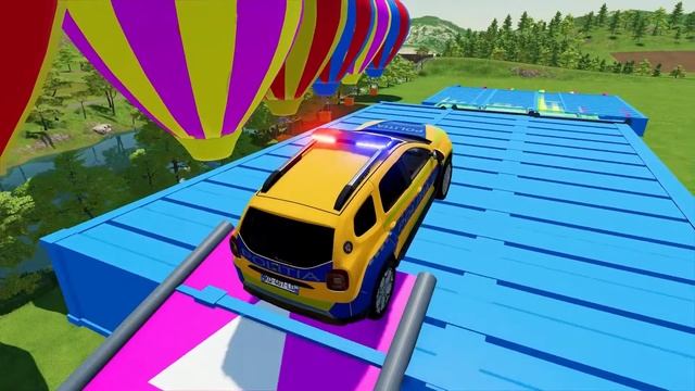 CHEVROLET, DODGE, DACIA, AUDI, VOLKSWAGEN ALL POLICE CARS TRANSPORTING WITH TRUCKS! FS22 #6 смотреть онлайн