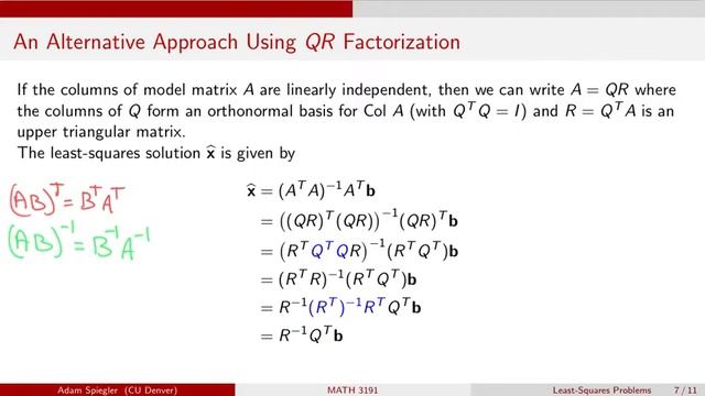 MATH 3191: Using QR Factorization to Solve Least-Squares Problems смотреть онлайн