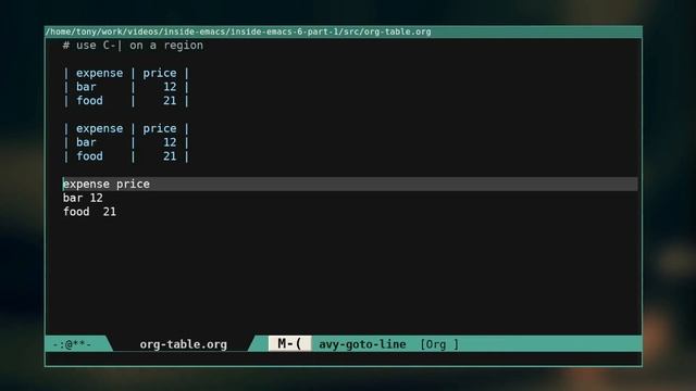 Create and import tables | org-table | Inside Emacs #6 (part 1) смотреть онлайн