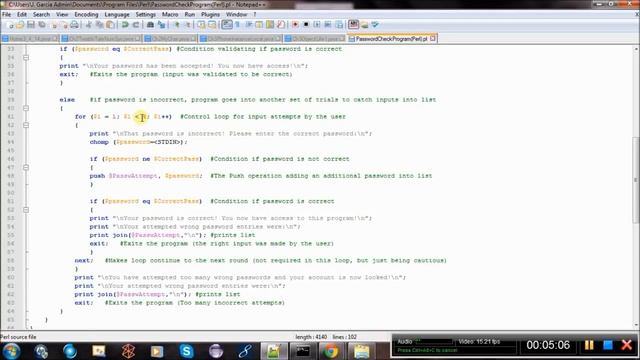 Written in Perl: a password validation program looping + push. WATCH IN FULL SCREEN. смотреть онлайн