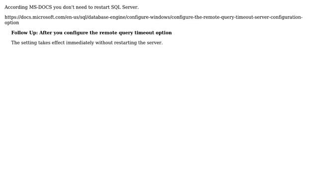 Databases: Does SQL Server query timeout settings change require a server restart? (3 Solutions!!) смотреть онлайн