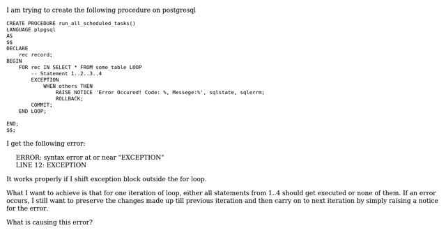Databases: Syntax error when using exception inside for loop смотреть онлайн