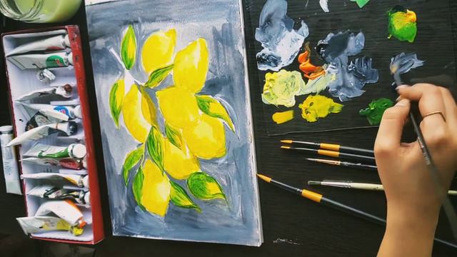 Acrylic lemon painting 🍋 смотреть онлайн