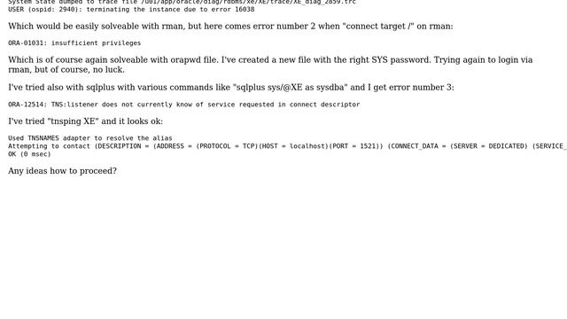 Databases: ORA-19815, ORA-01031 and ORA-12514 error смотреть онлайн