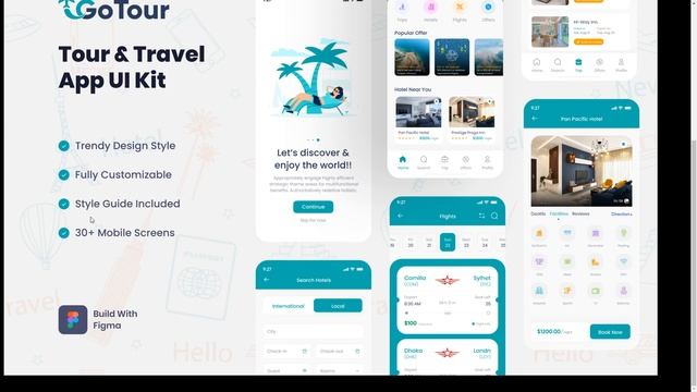 GoTour - Tour and Travel App Figma UI Kit ios ui kit смотреть онлайн